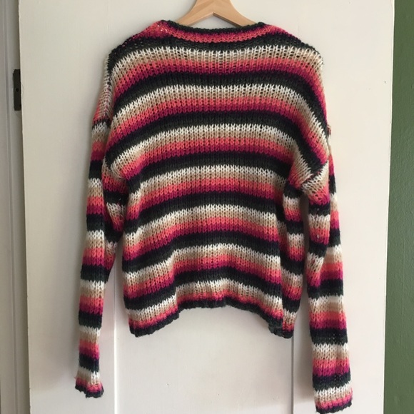 Fuzzy Striped Open Knit Sweater - Picture 3 of 3